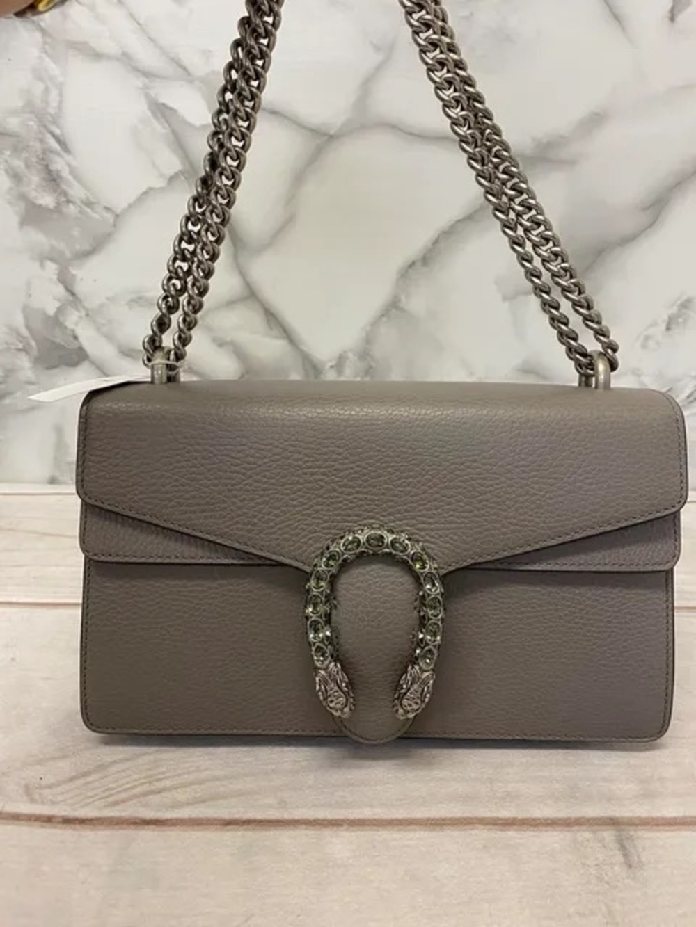 grey pebbled leather Gucci Dionysus shoulder bag
